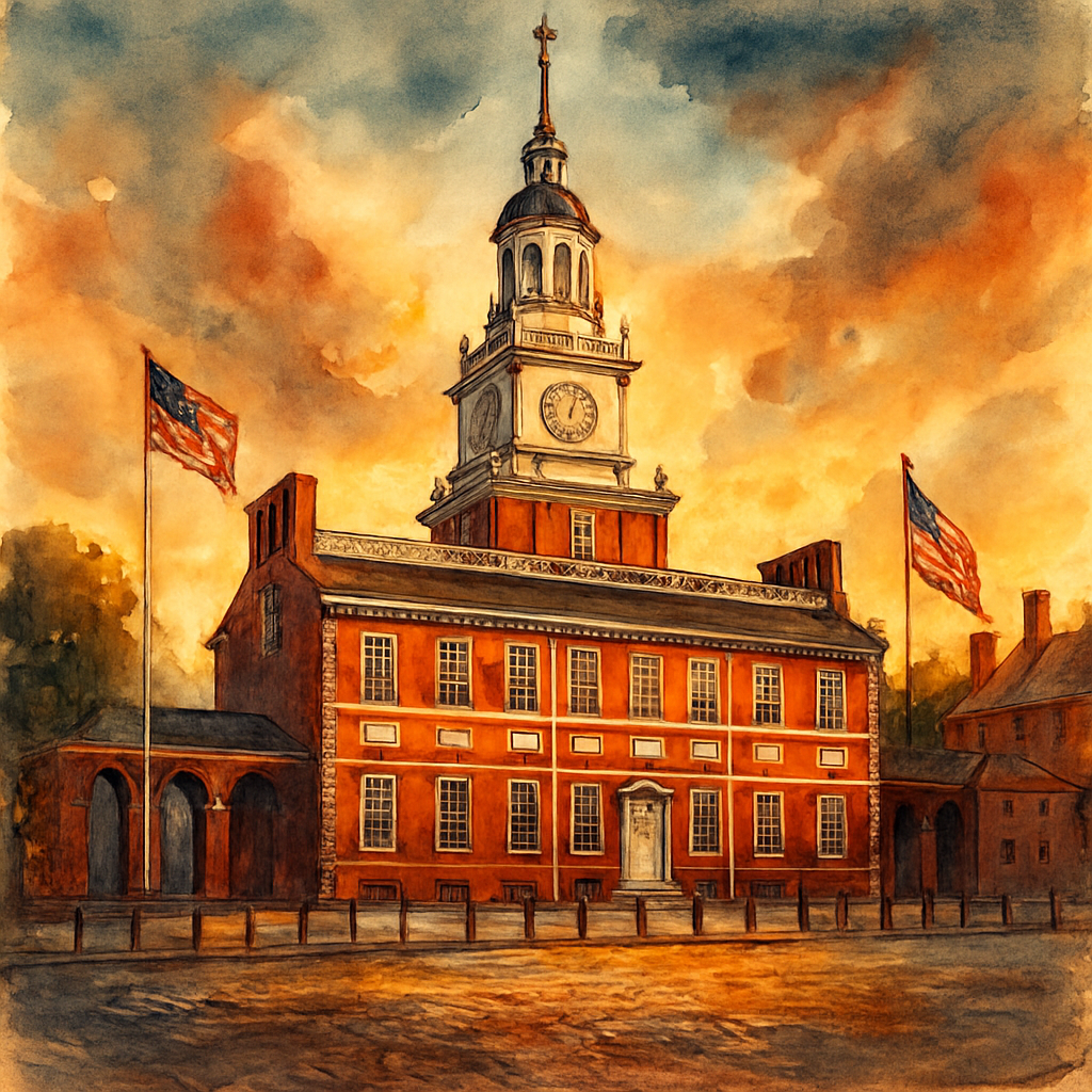Illustration of Independence Hall, Congress Hall & Old City Hall